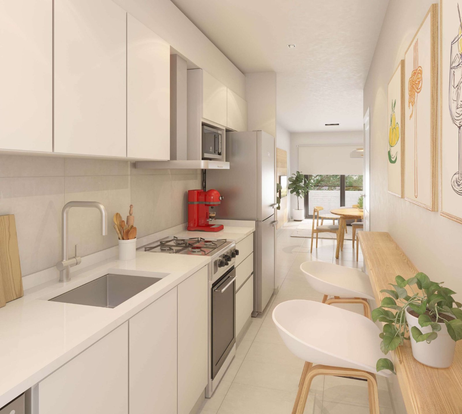 Render de la cocina equipada
