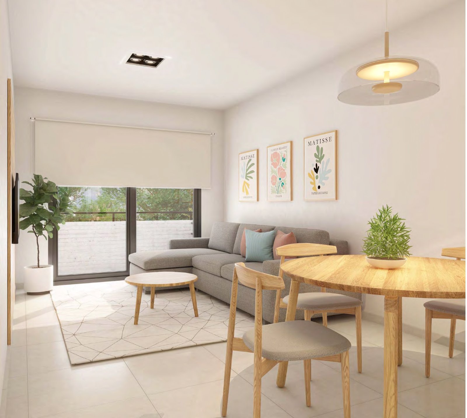 Render del living comedor